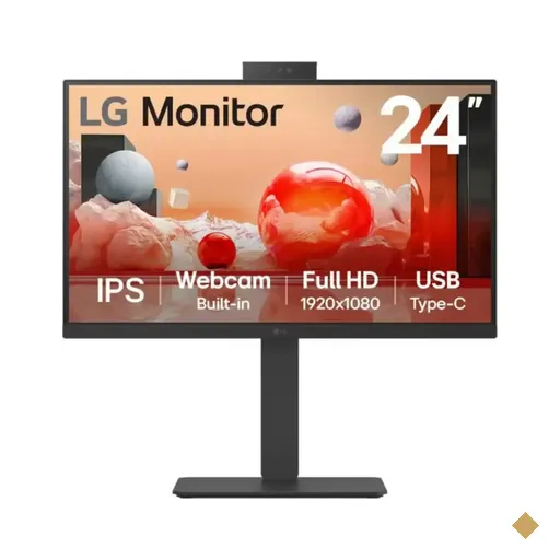 Monitor LG B2B, Webcam, Tela IPS, Full HD, 24″, 100Hz, USB-C, RJ45, 24BA850-B