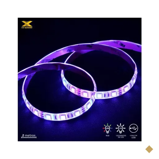 Fita de LED RGB VX Gaming com Controle, 2 Metros, USB - Vinik