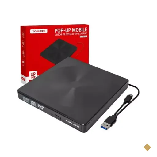 Gravador de DVD Externo Slim USB 3.0/USB-C Preto - Tomate