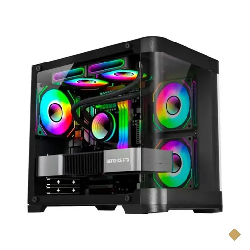 Gabinete Gamer K-Mex Aquário Curva, Frontal e Lateral Vidro, Preto