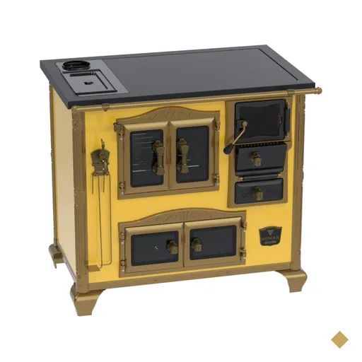 Fogao A Lenha N 2 Imperador Vitreo Premium Caldeira Amarelo Saída Esquerda