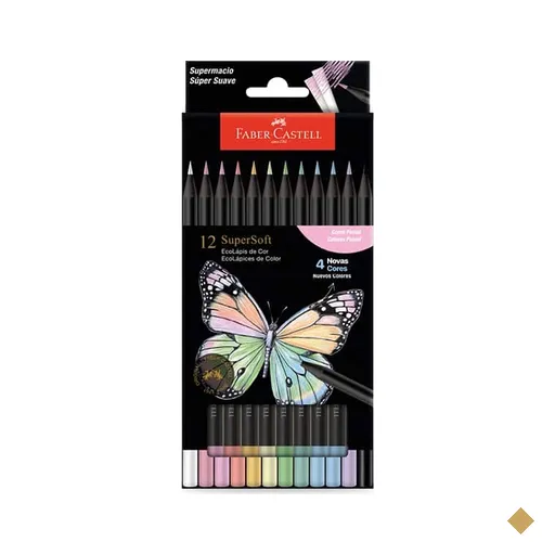 Lápis De Cor Supersoft, redondo, 12 Cores Pastel, Faber-Castell ET 12 UN