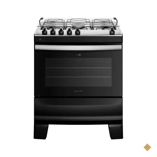 Fogão Atlas Agile Up Piso 5 Bocas Preto Mesa de Inox Bivolt (300001649)