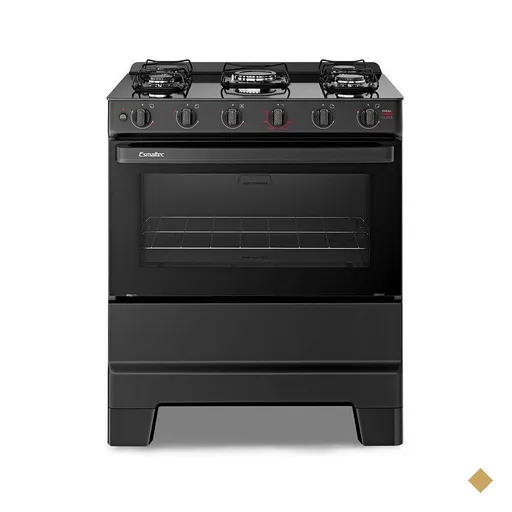 Fogão Esmaltec Ideal Super 5 Bocas Preto Mesa de Vidro Bivolt F5VAP