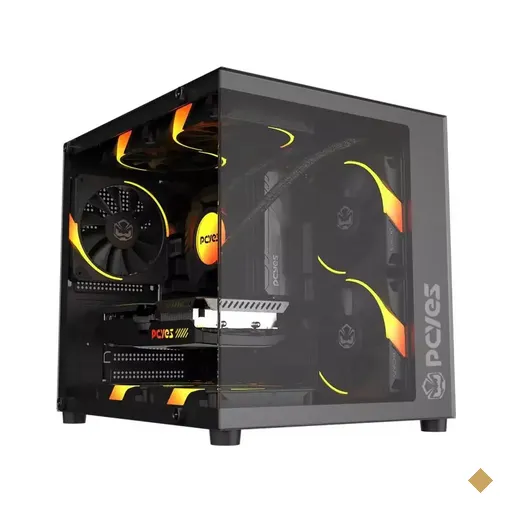 Gabinete PCYES Forcefield Mini Black Vulcan, Frente e Lateral em Vidro…