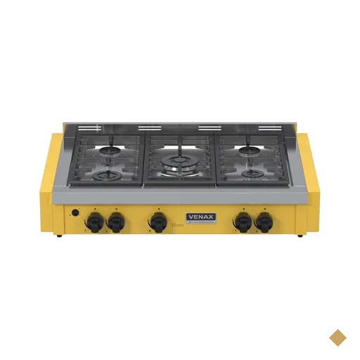 Fogao a Gas de Embutir de Bancada 5 Bocas Venax Temis Amarelo