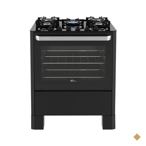 Fogão Fischer Fit Line 5 Bocas Preto Mesa de Vidro e Trempe Iron Bivolt
