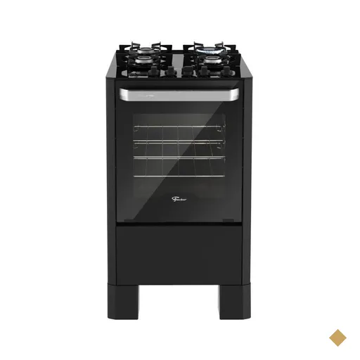 Fogão Fischer Fit Line 4 Bocas Preto Mesa De Vidro E Trempe Iron Bivolt