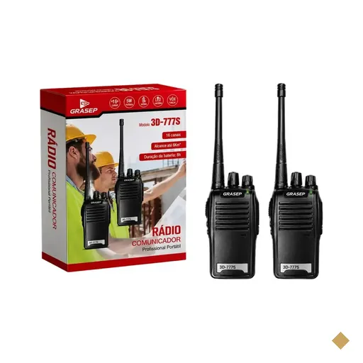 KIT Rádio Comunicador UHF Walkie Talkie Grasep 3D-777S (2 Rádios)