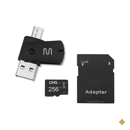 Kit 4 em 1 Cartão de Memória 256GB Ultra High Speed-I U3 + Adptador USB/OTG…