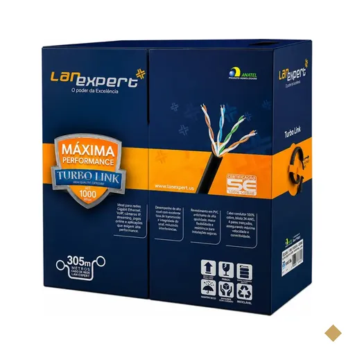 Cabo de Rede 4P Puro Cobre CAT5e (Caixa com 305m) Preto - Bluecom Lan Expert