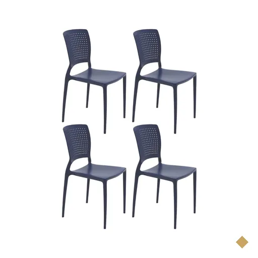 Jogo 4 Cadeiras Plástica com Encosto Tramontina Azul 182kg Safira Yale Summa