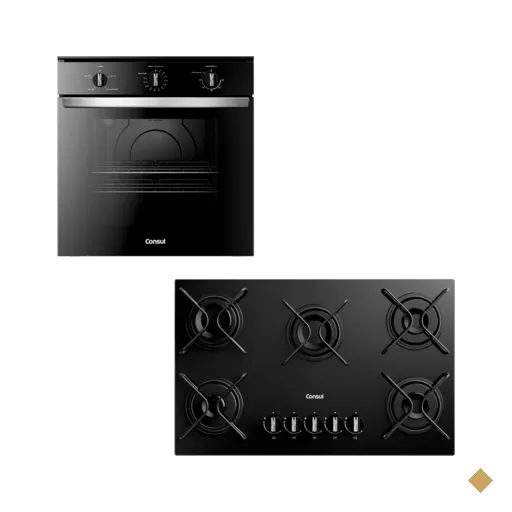 Combo Forno Embutir Elétrico e Cooktop 5 Bocas Consul (COB84BE e CD075BE) –…