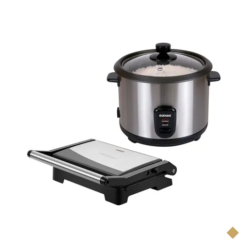 Kit Itatiaia Panela de Arroz 1,5 L Midi e Grill Essencial 1000 W - Preto/Inox