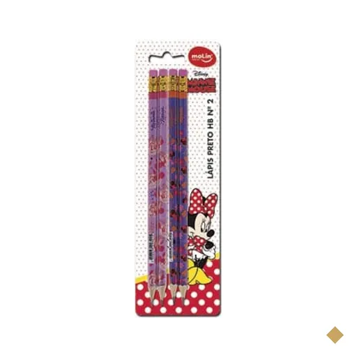 Lápis Preto N.2 com Borracha Minnie Disney Molin - BT 4 UN