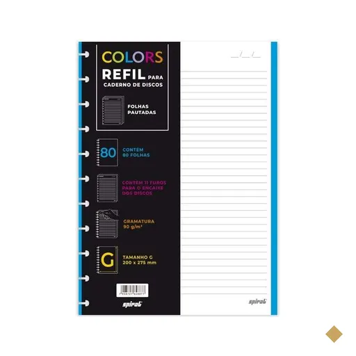Refil para Caderno de Disco Tamanho G (200×275 mm) com 80 Folhas Pautadas…
