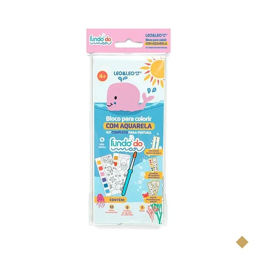 Bloco infantil para colorir com Aquarela, Fundo do Mar, 91823, Leonora - BT 1 UN