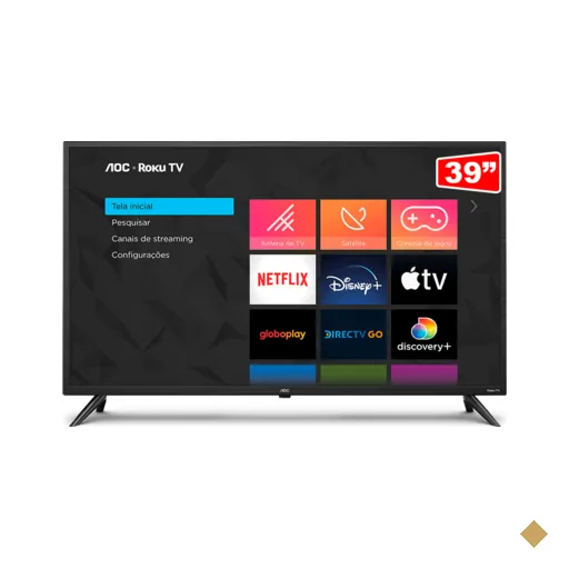 Smart TV AOC 39" LED HD, Roku, HDMI, USB, Wi-Fi, 39S5195/78G | Preto