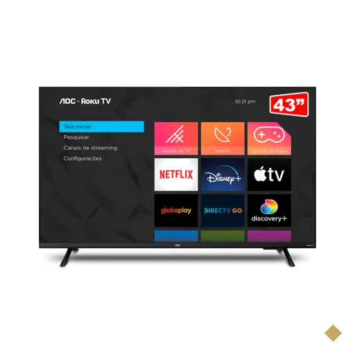 Smart TV AOC 43" Full HD 43S5135/78G ROKU, HDMI, USB, Conexão Wi-Fi, Conversor…