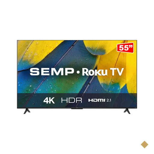 Smart TV 55" 4K Semp LED, UHD, Roku TV com Wi-Fi Dual Dand, Controle por…