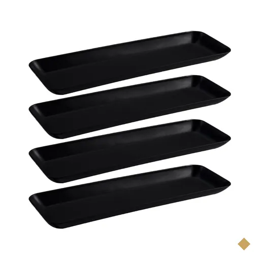 Kit 4 Petisqueiras Retangulares Prato De Petisco Coza Grande Preto