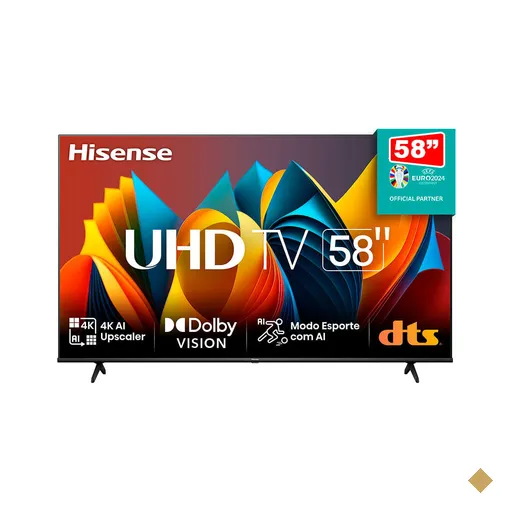 Smart TV Hisense 58" 4K 58A6K, HDMI, USB, Conexão Wi-Fi, Modo Jogo PLUS | 58A6K
