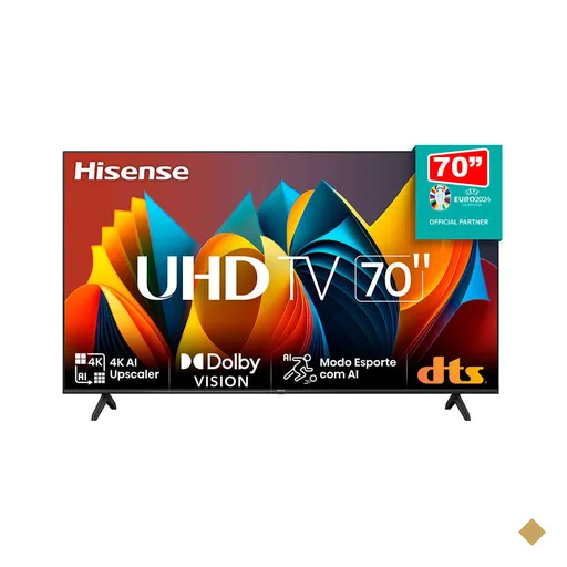 Smart TV Hisense 70" 4K 70A6K, HDMI, USB, Conexão Wi-Fi, Modo Jogo PLUS | 70A6K