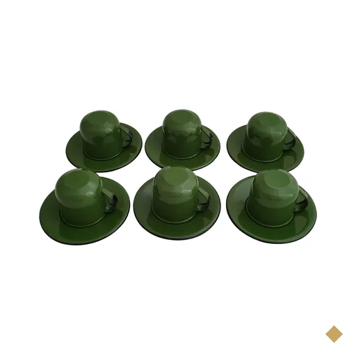 Jogo De Xícaras Com Pires 6 Canecas Esmaltada 180ml Chá Café Verde