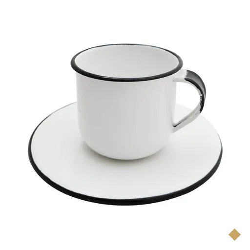 Caneca Esmaltada Xícara Com Pires Para Chá Café 180ml Branco