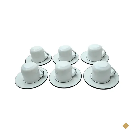 Jogo De Xícaras Com Pires 6 Canecas Esmaltada 180ml Chá Café Branco