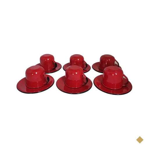 Jogo de Xícaras Com Pires 6 Canecas Esmaltada 180ml Chá Café Vermelha