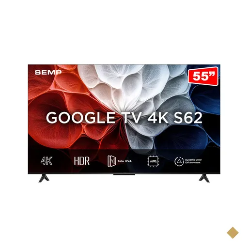 Smart TV LED 55" SEMP S62 4K UHD Google TV, HDR10+, Wi-Fi Dual Band