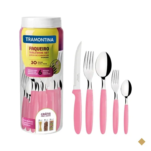 Faqueiro Jogo de Talheres 30 Peças de Aço Inox Ipanema Tramontina Rosa