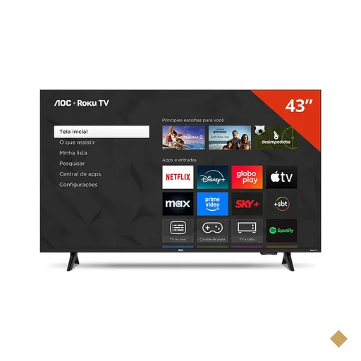 Smart TV AOC 43" Full HD 43S5155/78G ROKU, Conexão Wi-Fi | 43S5155/78G