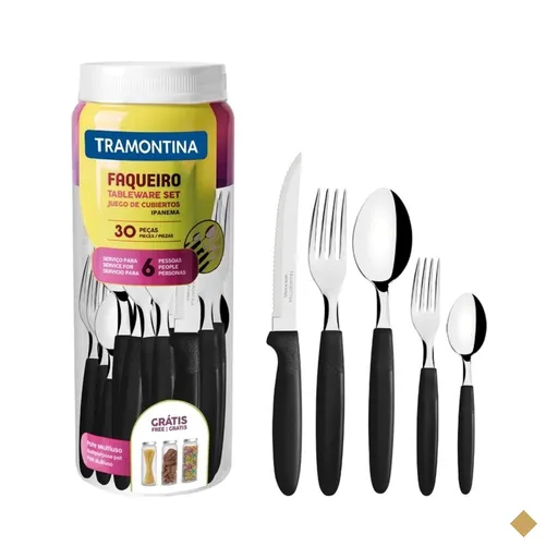 Faqueiro Jogo de Talheres 30 Peças de Aço Inox Ipanema Tramontina Preto