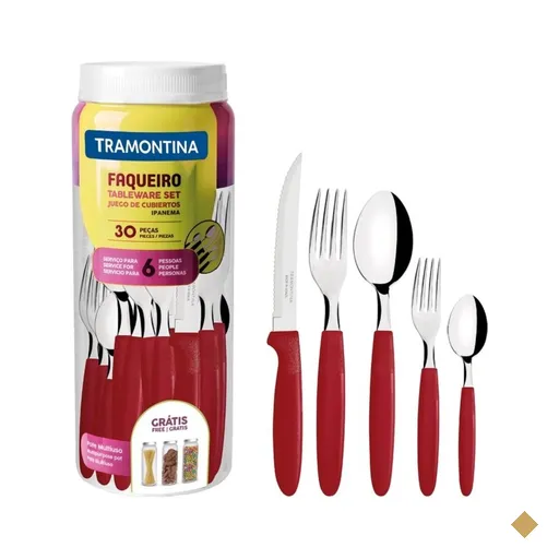 Faqueiro Jogo de Talheres 30 Peças de Aço Inox Ipanema Tramontina Vermelho