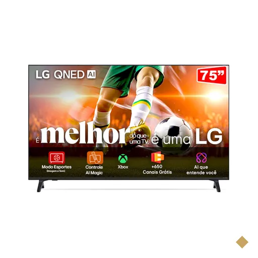 Smart TV 4K 75" LG QNED Processador α7 AI Ger8 4K Super Upscaling Google Cast…