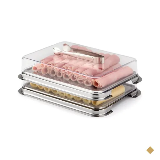 Kit Porta Fatiados Com Pegador Porta-Frios Retangular Empilhável Aço Inox