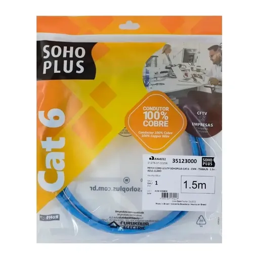 Patch Cord CAT6 Gamer CM T568A/B 1,8M, Certificado ANATEL, Preto - Furukawa…
