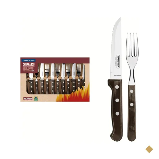 Jogo de Talheres Jumbo Tramontina Churrasco Lâminas Aço Inox Madeira Polywood…