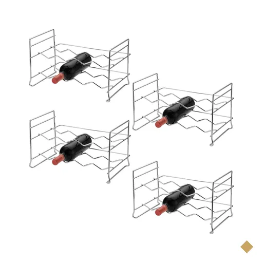 Kit 4 Mini Adegas Rack Porta 32 Garrafas De Vinho Empilhável Em Aço Cromado