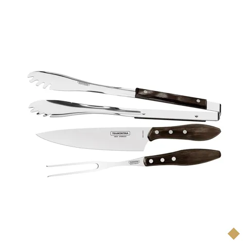 Jogo para Churrasco Tramontina em Aço Inox com Cabo Castanho Polywood 3 Peças