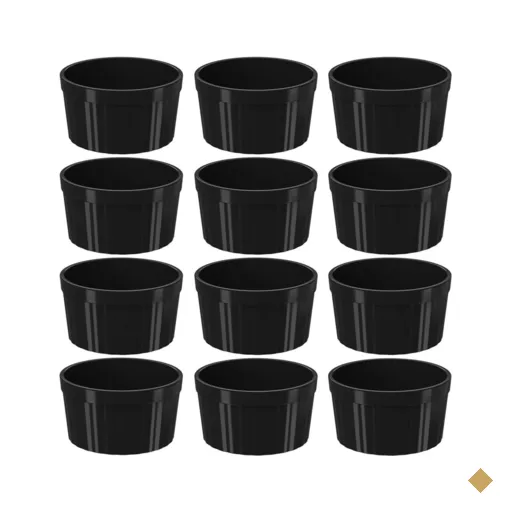 12 Ramekins Pretos Canelados 200ml Polipropileno Molheira Bowls Uno Coza