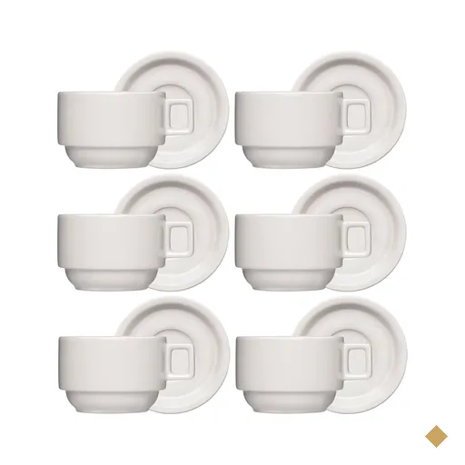 Jogo 6 Xícaras Porcelana Branca Café Chá com Pires 210ml Bar Hotel Germer