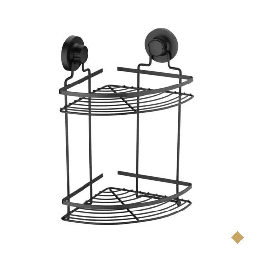 Suporte Porta Shampoo Preto com Ventosa Duplo Cantoneira Para Banheiro Faciliti