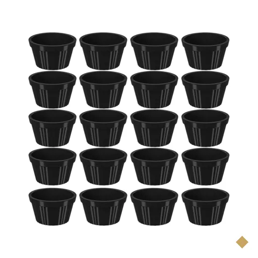 20 Ramequim Plástico 7,3cm Preto Canelado 90ml cada Molheira Pequena Uno Coza