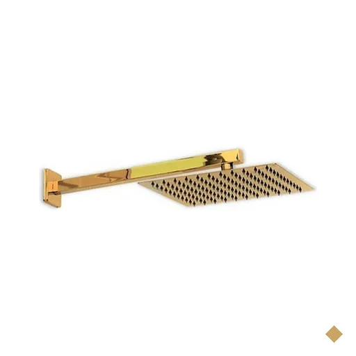 Ducha Chuveiro Dourado 20x20 Slim Parede Suporte Quadrado