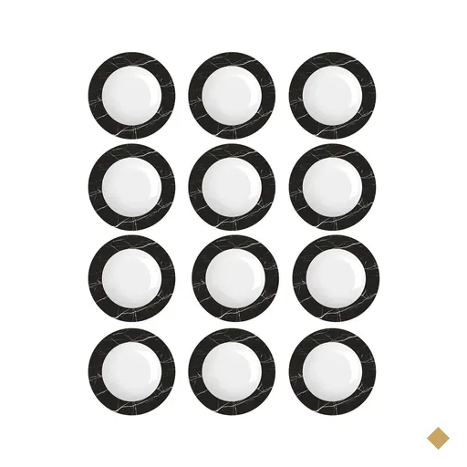 Jogo 12 Pratos Fundos em Porcelana 23cm Estampa Mármore Preto Germer Nero…