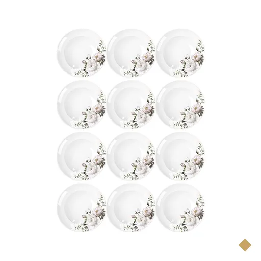 Jogo 12 Pratos Fundos Redondos 23cm Garden em Porcelana com Estampa Floral…