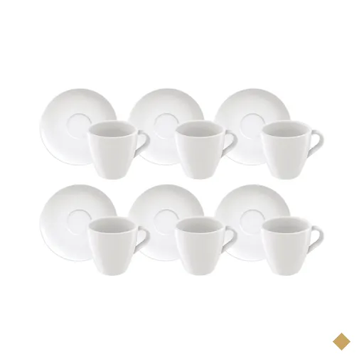 Jogo 6 Xícara de Porcelana Capuccino com Pires 200ml Café Tramontina Paola